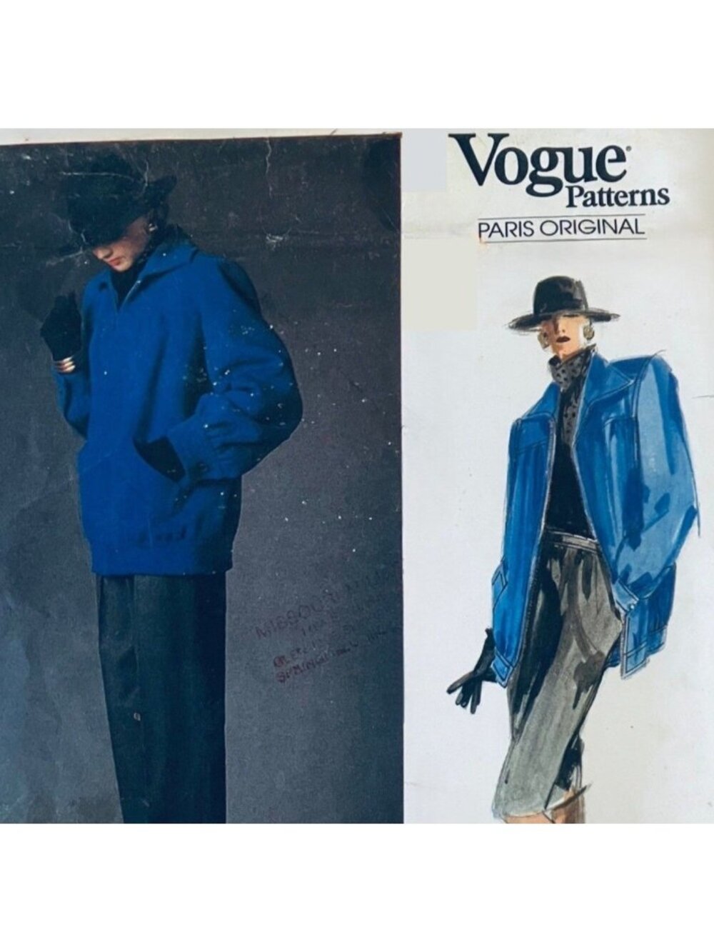 80s Givenchy Vogue Paris 1787 Sz 14 Loose Fitting Jacket Skirt & Pants Pattern U